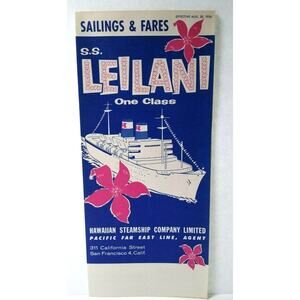 Leilani Hawaii Steam Ship Cruise Line Vintage Flyer Brochure 1956 Honolulu Boat